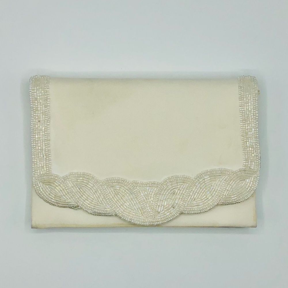 NWOT Vintage Handmade Beaded Satin Clutch